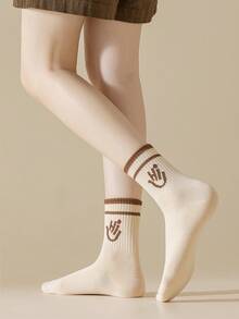 5 đôi tất cổ cao dành cho nữ có họa tiết chữ và thiết kế sọc nhiều màu, thời trang và đa năng, phong cách thủy thủ thể thao, thích hợp để mặc hàng ngày - Nhiều màu - Xem 8