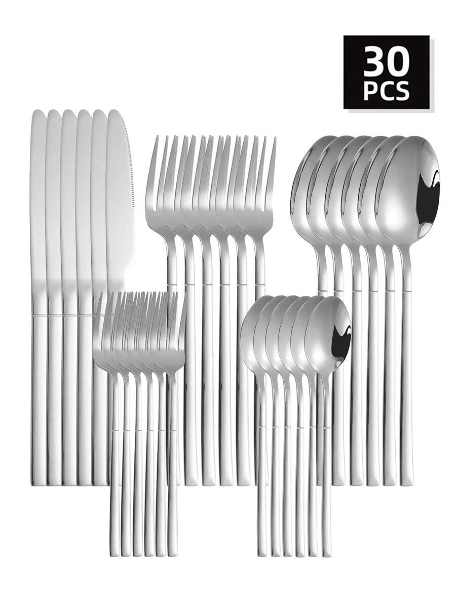 Christmas 5/20/30pcs Stainless Steel Flatware Set Knife Fork Spoon Suitable For Home Kitchen And Restaurant Home Decor New Year Gift - Silver - View 1