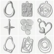 5pcs High-End Fashionable Multipattern Stainless Steel Gold And Silver Sunburst Geometric Pendant Ring Charms, Suitable For DIY Jewelry Making Necklace Bracelet Earrings