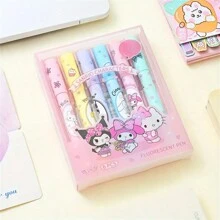 Sanrio 6pcs Sanrio Highlighter Pen - Eye Friendly, Colorful Circular Tip, Medium Plastic Material, Snap On Cap, Suitable For Daily Office/Diary And Note Taking, Ideal Choice For Students And Professionals
