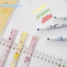 Sanrio 6pcs Sanrio Highlighter Pen - Eye Friendly, Colorful Circular Tip, Medium Plastic Material, Snap On Cap, Suitable For Daily Office/Diary And Note Taking, Ideal Choice For Students And Professionals