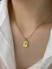 VceTd 1 chiếc vòng cổ mặt dây chuyền bằng thép không gỉ khắc hình hoa hồng phong cách cổ điển thanh lịch, thích hợp cho phụ nữ đeo khi dự tiệc hoặc mặc trang phục thời trang, cũng là quà tặng ngày lễ tình nhân Valentine, Mẹ, Mẹ, Ngày của Mẹ, Quà tặng - Vàng - Xem 10