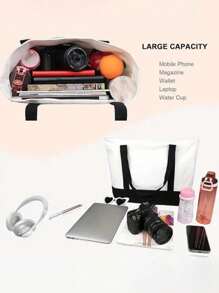 Bolsa de lona personalizada con costura de foto contrastante, bolso de mano ligero y de moda, bolsa plegable de almacenamiento, bolso de hombro para ir y venir, bolsa de compras de gran capacidad, adecuado para uso diario, puede ser un regalo para familiares y amigos, todo propósito, gran capacidad, versátil, casual, básico, personalizado, único, para aniversarios, para cumpleaños, para vacaciones/viajes, para exteriores/salidas/viajes/senderismo/estadio/deportes/escalada, para negocios/traslado/trabajo/oficina - Blanco - Ver 8