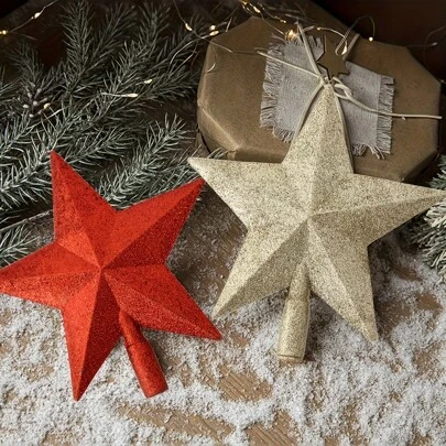 Christmas Tree Topper Ornament - Gold, Silver, Red, Pink Christmas Tree Topper Star, 3D Metallic Five-Pointed Star Christmas Tree Topper Decoration Christmas Decorations Home Christmas Gifts Christmas Decor