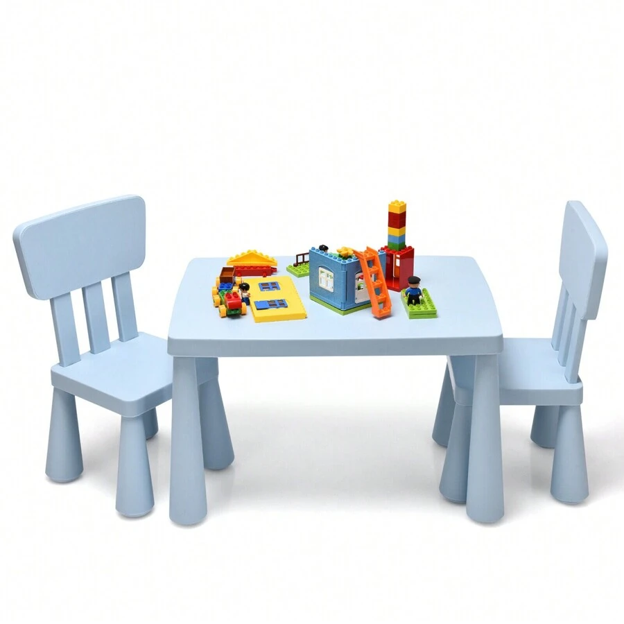 Homasis Kids Table & 2 Chairs Set Toddler Activity Play Dining Study Desk Baby Gift - Màu xanh lam - Xem 1