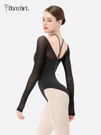DonsGirl 1枚 女性用 黒 セクシー バックレス クロスデザイン バレエレオタード - 一体型カップ付きジャンプスーツ、洗練されたダンスウェア/パフォーマンス衣装