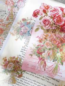 10 件/包花卉承诺主题铝箔贴纸，花卉图案材料，用于剪贴簿装饰，PET 材料 - 彩色 - 查看 1