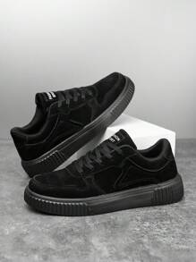 scarpi sportivi casual con lacci, colore grigio unito, da uomo, scarpe da ginnastica personalizzate, casual e alla moda, adatte per pendolari e giovani coppie - nero - Visualizzare 3
