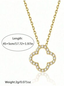 1pc 925 Sterling Silver Hollow 4-Leaf Flower Pendant Necklace, Elegant Jewelry Gift For Girlfriend, Best Friend
