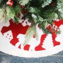 1 tấm váy cây thông Noel màu trắng bông, 1 tấm thảm cây thông Noel màu đỏ bông mềm mại, 1 tấm chăn cây thông Noel tròn, 1 tấm thảm bông tuyết màu trắng bông, thích hợp để trang trí ngày lễ Giáng sinh - Đỏ - Xem 6