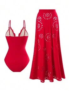 2025 New Arrival European & American Stylish One-Piece Swimsuit + Cover Up Dress Set For Women
