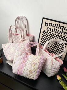 多功能午餐包 日常手提迷你手提包 清新碎花绗缝女士手柄化妆包 清新花卉大号化妆包带手柄 可爱花卉蝴蝶结单肩包 通勤午餐盒包 大容量食物收纳包 小午餐包 日常购物包 - 彩色 - 查看 10