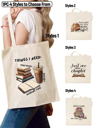 1pc Reading Book Lovers Theme, The Work Bag Printing Personalized Gift Bag, Large Capacity, Portable Work Package, Women's And Men's Stylish Tote Bag For Shopping Teacher Perfect For School, College, Work, Commute, For Book Week (Various Patterns To Choose From), Best Teacher Appreciation Gifts, Literary School Bag & Book Bag For Women Or Students, Perfect For Books , Teacher Gift