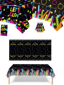 1 pièce Nappe pour table d'anniversaire thème néon lumineux 130 x 220 cm/137 x 274 cm, nappe de décoration de scène de concert d'éclairage nocturne, fournitures de fête
