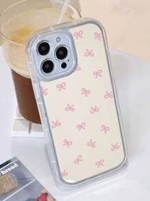 手机壳 1 件少女粉色蝴蝶结装饰穿孔透明镜面软手机壳，适用于 Iphone11/12/13/14/15/16 Pro Max 防水防震防摔防刮 - 彩色 - 查看 4