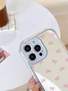 手机壳 1 件少女粉色蝴蝶结装饰穿孔透明镜面软手机壳，适用于 Iphone11/12/13/14/15/16 Pro Max 防水防震防摔防刮 - 彩色 - 查看 5