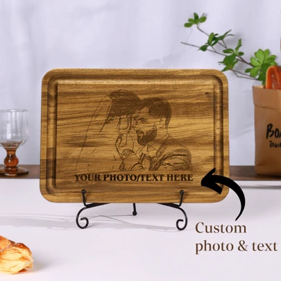 1 Pc Cutting Board, Large Bamboo Cutting Board, Personalized Custom Pictures, Kitchen Utensils, Sturdy And Easy To Use, No Odor, Suitable For Kitchen, Outdoor, Party, Serving Board, Thick Cut And Vegetables, (Various Sizes And Styles Available)