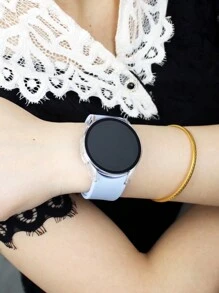 二合一三星 Galaxy 表带 + 三星 Galaxy 表壳柔软、舒适、防水铆钉扣运动硅胶表带 + 防摔防刮 PC 外壳带钢化玻璃保护膜一体式表壳兼容三星 Galaxy Watch 4/5/6/7 40MM 44MM，男女通用三星 Galaxy 表带 + 三星 Galaxy 表壳 - 天藍色錶帶+透明殼 - 查看 2