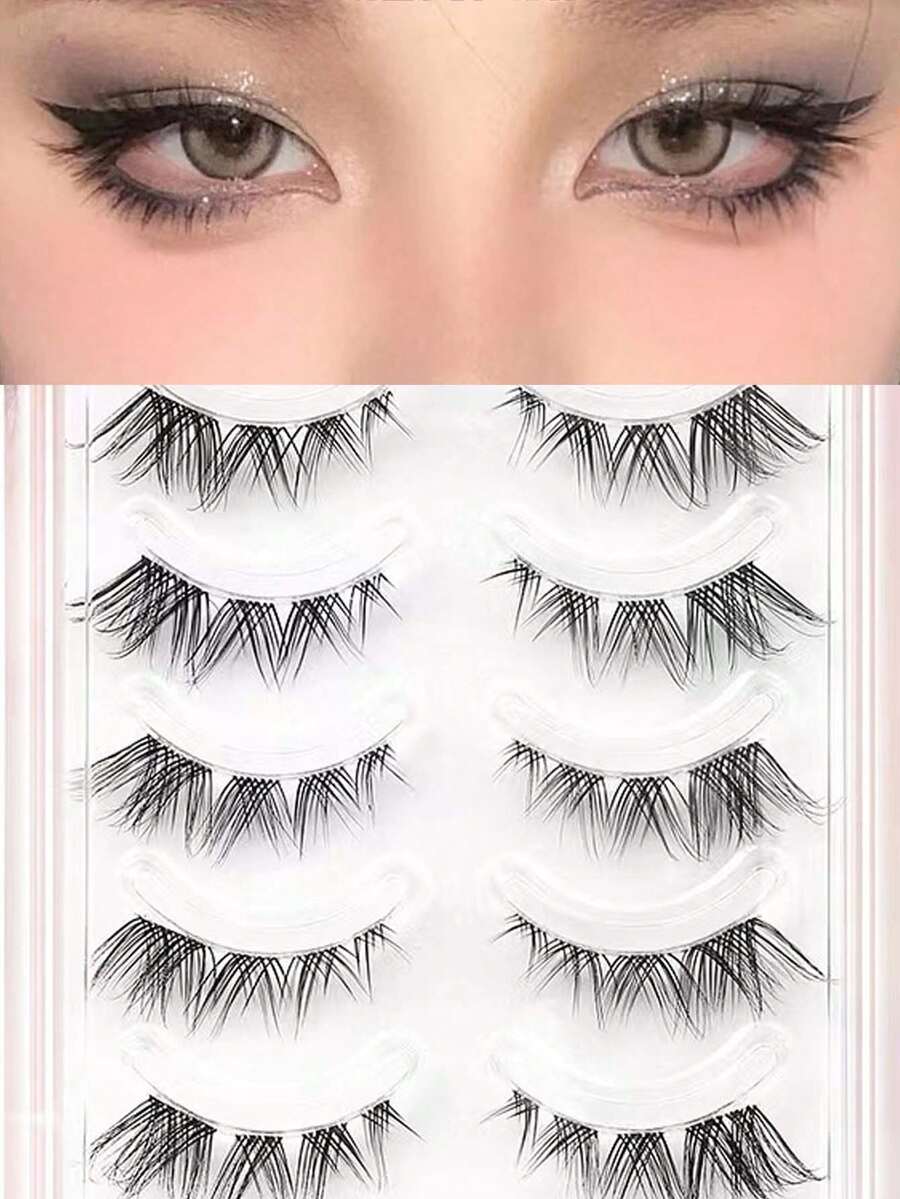 5 Cặp Lông Mi Giả Tự Nhiên, Cong, Thanh Mảnh, Phong Cách Truyện Tranh, Đuôi Mắt Dài, Thích Hợp Cho Người Mới Bắt Đầu, Có Thể Tái Sử Dụng, Thích Hợp Cho Diễn Xuất Nhập Vai Và Sân Khấu, Tiệc Giáng Sinh - màu đen - Xem 1