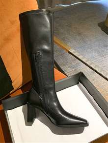 Giày bốt cao đến đầu gối cho nữ mới, giày bốt cao đến giữa bắp chân thon gọn, giày bốt cao đa năng - màu đen - Xem 4