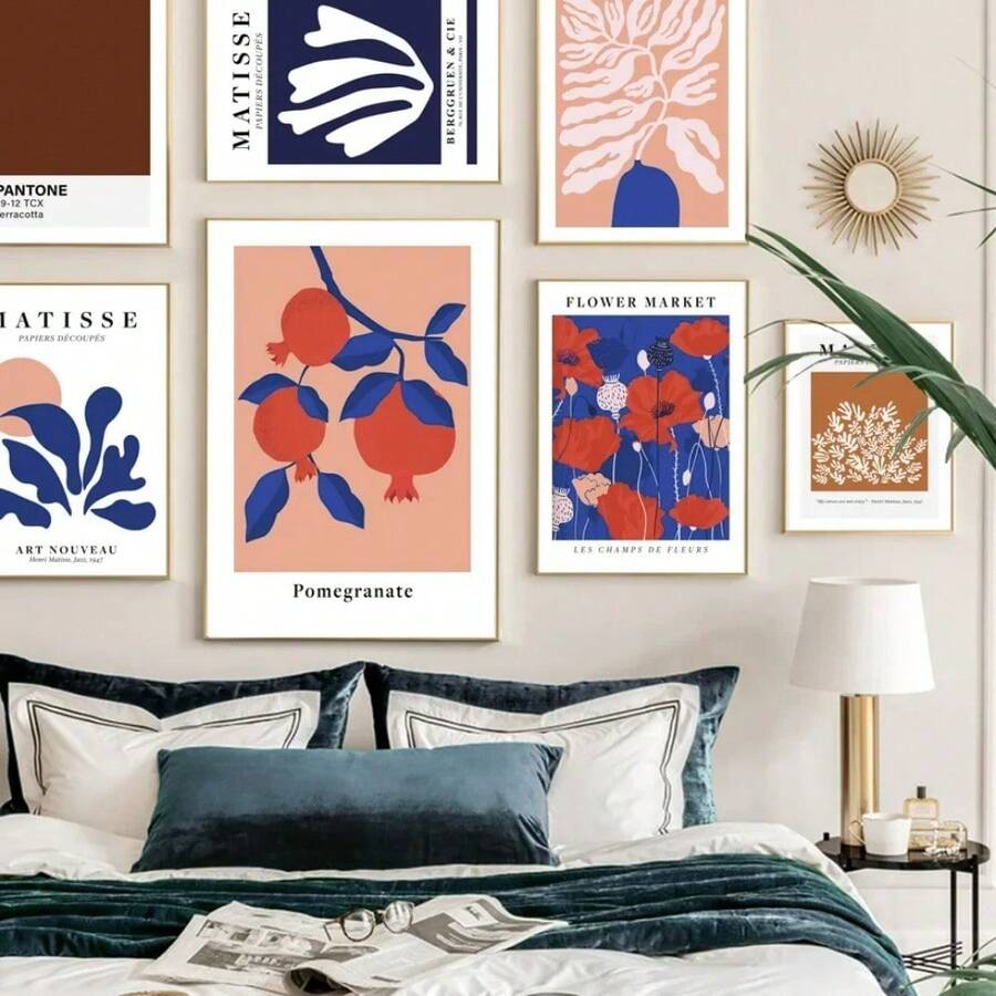 1pc Retro Matisse Abstract Leaf Flower Wall Art Print Canvas Painting Nordic Poster Wall Picture For Living Room Interior Decoration No Frame - Multicolor - View 1