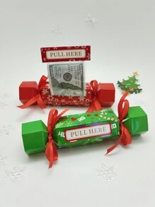 1 علبة هدية سداسية الشكل لمفاجأة النقود، تعبئة هدايا إبداعية ، لوازم تغليف هدايا عيد الميلاد ورأس السنة الحمراء