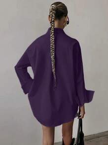 QIANZHIDU Chemise ample à manches longues de couleur unie pour femmes, idéale pour les entretiens d'embauche, les déplacements professionnels et les tenues décontractées minimalistes. Convient pour la rentrée scolaire, la remise des diplômes, le bureau, le printemps, l'été et l'automne. Simple et élégante, adaptée au printemps, à l'été et à l'automne. - Prune - Voir 4