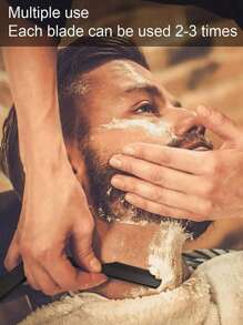 1Set Barber Straight Edge Razor Replaceable Blades Haircut Beard Eyebrow Shaving Tool Manual Depilation Razor Neck Duster Brush