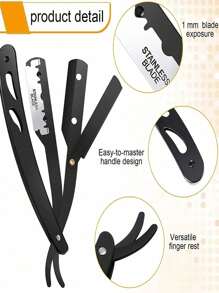 1Set Barber Straight Edge Razor Replaceable Blades Haircut Beard Eyebrow Shaving Tool Manual Depilation Razor Neck Duster Brush