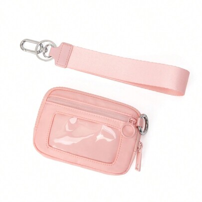 Kundenspezifisches Logo Nylon Doppeltasche Wechselgeldbeutel mit Reißverschluss Kreditkartenhalter Kartenetui mit Ausweisfenster Tasche Weihnachtsgeschenke Geschenke Erntedankfest Rosa Geschenke Schlüsselanhänger Geldbörse für Frauen Mini-Geldbörse Geldbeutel Geldbörse Handgelenkstaschen Münzbörse