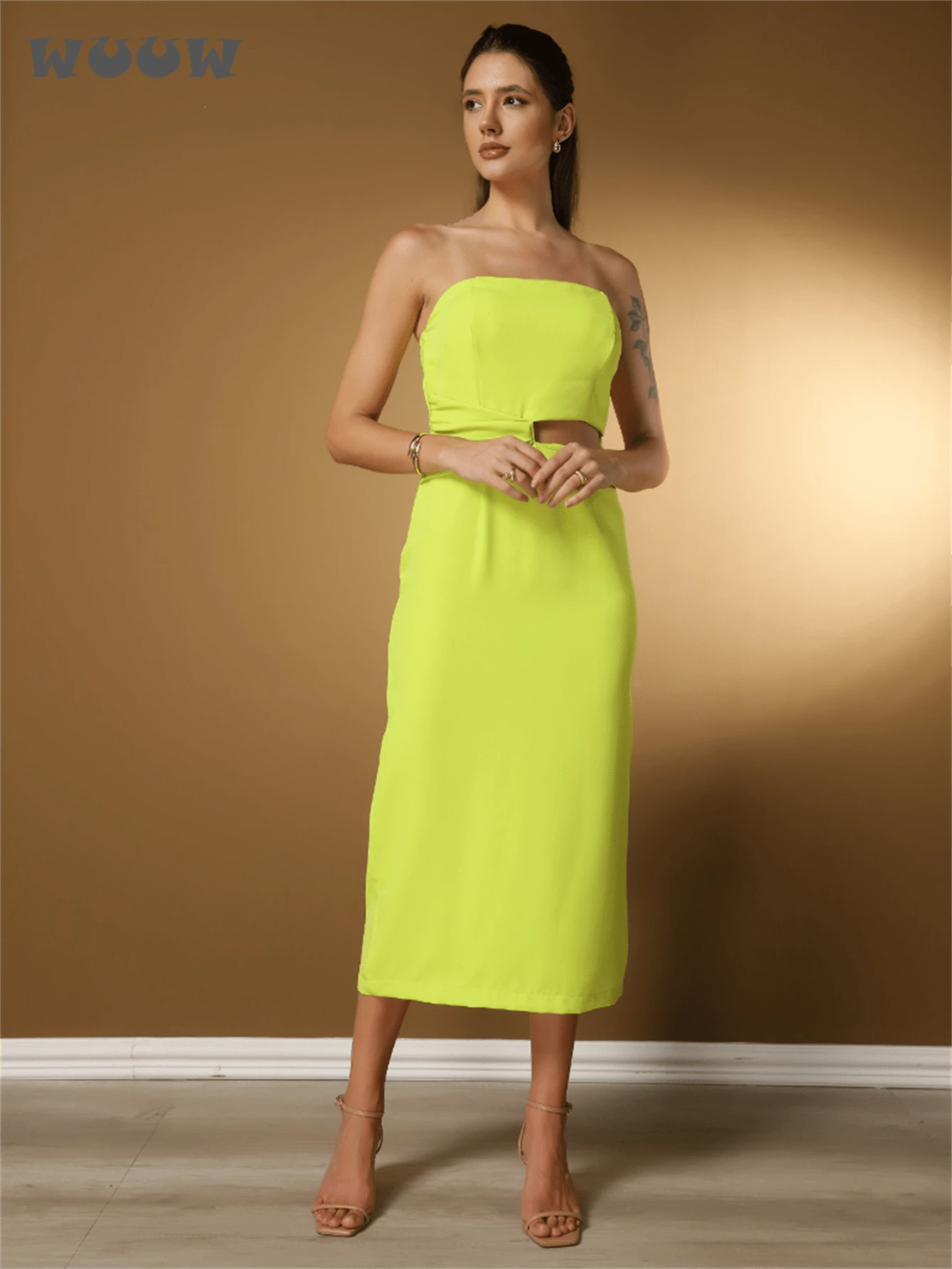 WUUW Women Long Dress, Elegant Summer Women Dress, Party Women Dress - Màu vàng - Xem 1