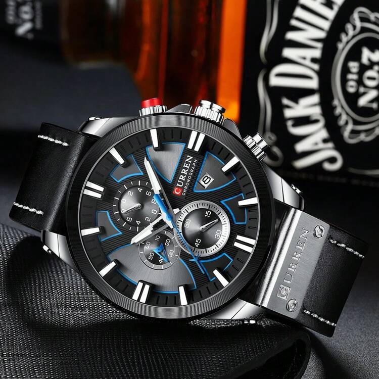 Curren Men's Sports Watch Multifunction Chronograph Waterproof Wristwatch - Black - View 4