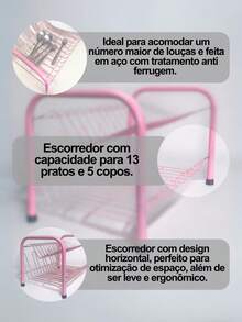 Black Double Drainer Kitchen Organization Two Floors 11 Plates And 5 Glasses - HỒNG - Xem 2