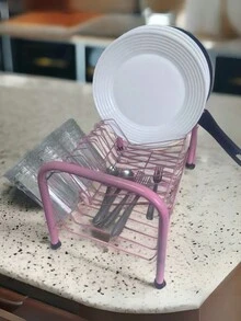 Black Double Drainer Kitchen Organization Two Floors 11 Plates And 5 Glasses - HỒNG - Xem 3