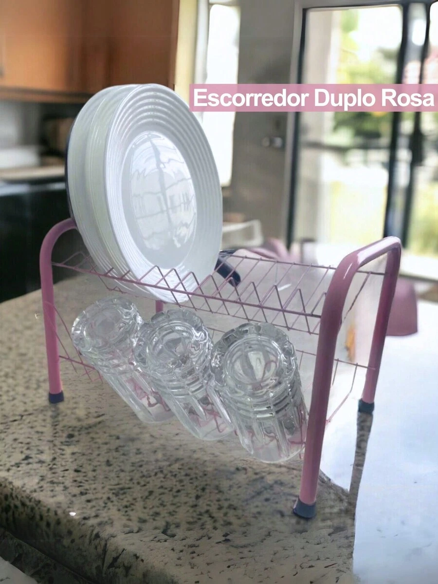 Black Double Drainer Kitchen Organization Two Floors 11 Plates And 5 Glasses - HỒNG - Xem 1