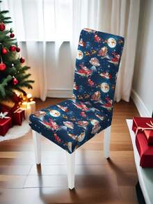 1pc 160gsm Christmas Chair Cover, Elastic Dining Chair Slipcover, Washable Spandex Kitchen Removable Seat Protector, Suitable For Home Or Party - Multicolor - View 26
