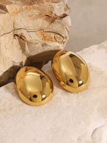 Uworld 1 Đôi Hoa tai thép không gỉ mạ vàng hình bầu dục đơn giản dành cho nữ, phong cách tối giản hàng ngày, thích hợp để đi làm hoặc đi học, hoa tai mạ vàng 18K chống thấm nước chất lượng cao - vàng - Xem 5