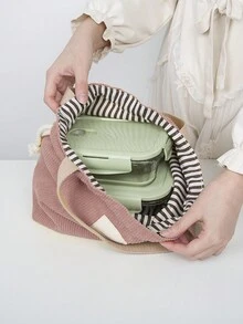 1 chiếc túi đựng cơm trưa kiểu dáng tối giản, chất liệu nhung kẻ, có dây rút, dung tích lớn, đa chức năng, xách tay, có tay cầm, thích hợp cho hoạt động ngoài trời và văn phòng, dành cho nam và nữ, đồ dùng thiết yếu cho sinh viên, hộp đựng cơm trưa, túi đựng cơm trưa cho nữ sinh, giáo viên, túi dã ngoại, túi du lịch, cắm trại, túi giữ lạnh, túi đựng đồ ăn trong lớp học. - Hồng - Xem 3
