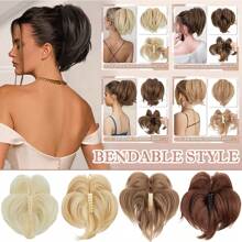 8inch/20cm Claw Clip Short Ponytail Hair Extensions With 4 Bendable Metals DIY Style Synthetic Hair Pony Tail Messy Bun Hairpiece Straight To Curly High Fluffly Chignon Updo Hairpieces Black Brown Blonde Highlight Daily Party Halloween Christmas Gift - Tóc vàng sẫm đến tóc vàng tẩy - Xem 3