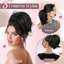 8inch/20cm Claw Clip Short Ponytail Hair Extensions With 4 Bendable Metals DIY Style Synthetic Hair Pony Tail Messy Bun Hairpiece Straight To Curly High Fluffly Chignon Updo Hairpieces Black Brown Blonde Highlight Daily Party Halloween Christmas Gift - Tóc vàng sẫm đến tóc vàng tẩy - Xem 8
