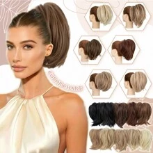 8inch/20cm Claw Clip Short Ponytail Hair Extensions With 4 Bendable Metals DIY Style Synthetic Hair Pony Tail Messy Bun Hairpiece Straight To Curly High Fluffly Chignon Updo Hairpieces Black Brown Blonde Highlight Daily Party Halloween Christmas Gift - Tóc vàng sẫm đến tóc vàng tẩy - Xem 6