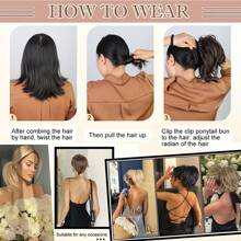 8inch/20cm Claw Clip Short Ponytail Hair Extensions With 4 Bendable Metals DIY Style Synthetic Hair Pony Tail Messy Bun Hairpiece Straight To Curly High Fluffly Chignon Updo Hairpieces Black Brown Blonde Highlight Daily Party Halloween Christmas Gift - Tóc vàng sẫm đến tóc vàng tẩy - Xem 10