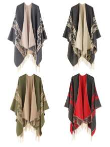 1 件男士条纹门框和纯色双面旅行斗篷披肩围巾，温暖且百搭