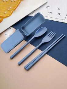 3Pcs/5pcs/Set Portable Travel Utensil Set With Case, Fold Reusable Tableware Includes Cutlery, Coffee Spoon, Salad Fork, Steak Knife, And Storage Box, Reusable Cutlery Old With Case, Portable Utensils Set For Adults, Tableware Camping Cutlery Set, Travel Utensils Set For Kitchens, Dishwasher Friendly, For School, Picnics, Parties, Outdoor Dining, Camping,School Supplies