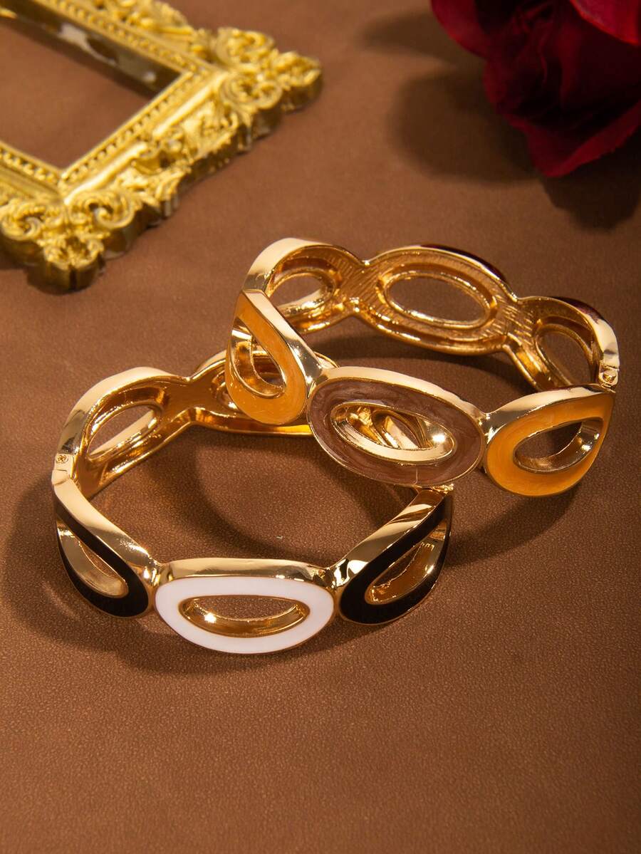 1 件时尚椭圆形彩色油滴镂空手链，适合日常佩戴和派对 - 滴油款 - 查看 1