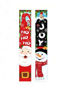 2 cái/bộ mới 2025 câu đối Giáng sinh hoạt hình phong cách người tuyết treo cờ, đồ trang trí Giáng sinh - Nhiều màu - Xem 8
