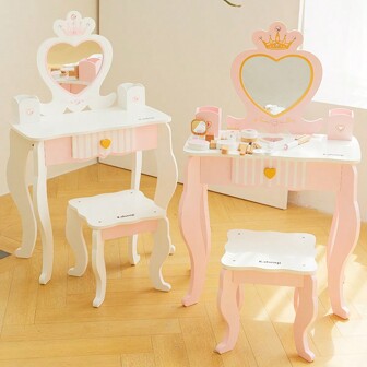 Tocador de juego de madera para niños, juego de roles interactivo para niñas, regalo de Navidad y cumpleaños para niños