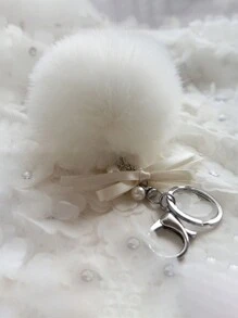 1 件蓬松钥匙扣，带丝带蝴蝶结和人造珍珠球包吊坠包礼物情人节汽车配件女士钥匙扣可爱钥匙扣毛绒钥匙扣圆形钥匙扣配件适用于家庭汽车钥匙包饰手机饰物饰物情人节母亲节生日毕业和其他节日-完美的礼物 Y2K 感恩节 - 彩色 - 查看 11