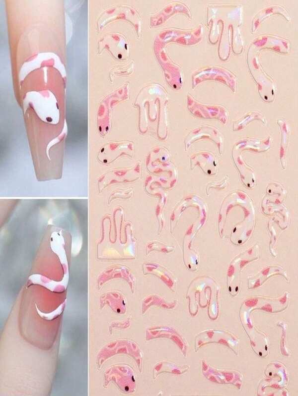 1pc Pink Snake Nail Stickers, Cool And Cute 5D Three-Dimensional Relief Adhesive Snake Nail Stickers Suitable For DIY Nail Art Charm Design