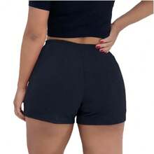 Women's Ribbed Shorts With Elastic Waistband - màu đen - Xem 3